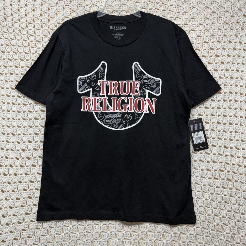 True Religion T-shirt Men's Sz S Black Hs Filled Aop Tee 100%Cotton Original NWT